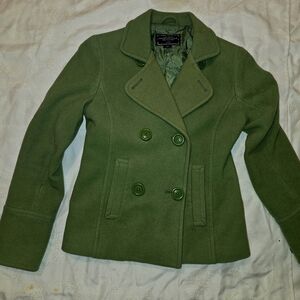 American Eagle Outfitters Green Double-Breasted Pea Coat